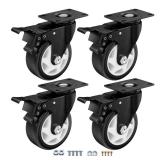 4 Inch Caster Wheels, Casters Set of 4, ASHGOOB Casters with Brake Heavy Duty 1400 Lbs, Industrial Locking Swivel Top Plate Castor Wheels for Workbench/Furniture/Cart.ï¼AB Switch, Double Pedal Bra