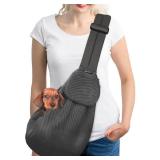 SlowTon Dog Carrier Sling - Thick Padded Shoulder Strap Adjustable Dog Carriers for Small Dogs, Puppy Carrier Purse for Pet Cat with Front Zipper Pocket Safety Belt Machine Washable (GY, L)