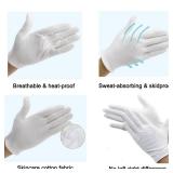 12Pairs White Cotton Gloves for Eczema and Dry Hands - Breathable Work Glove Liners - Moisturizing SPA Soft Jewelry Inspection Gloves - Stretchy Fit Cloth Gloves for Most Women
