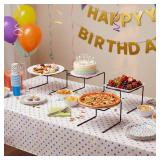 MyGift Black Metal Pizza Table Stands, Tabletop Pizza Pan Riser Food Platter Tray and Display Rack, Set of 4