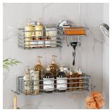 LEVERLOC Shower Caddy Suction Cup, Shower Organizer Removable Bathroom Shelf, Storage Suction Powerful Max Hold 22lbs Bathroom Caddy Waterproof Holder, Silver