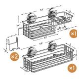 LEVERLOC Shower Caddy Suction Cup, Shower Organizer Removable Bathroom Shelf, Storage Suction Powerful Max Hold 22lbs Bathroom Caddy Waterproof Holder, Silver