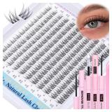 Natural Lash Clusters Kit DIY Lash Extension Kit Wispy Eyelash Extension Kit C-curly Individual Lashes Kit 9-12MM Short Eyelash Clusters with Lash Remover by Newcally