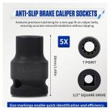 Brake Caliper Socket Set Compatible with VW VAG, 5PCS Caliper Tool 1/2 Square Drive 7pt. Small Large 10pt. x 11.5mm, 15mm, 20mm, 14mm, 22mm TYRAREX