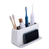 YouCopia The Ledge Toothbrush Holder, 3-Slot, Bathroom Vanity Counter Organizer with Cord Slots, Removable Base and Storage for Phones, Toothpaste and Accessories