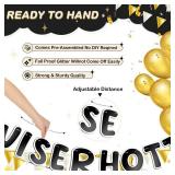 Fulmoon Set of 3 Pre Strung Older Wiser Hotter Glitter Banner Funny Birthday Banner for Women 30th 40th 50th 60th 70th 80th Birthday Party Decorations Sign Gift(Bright Black and White)