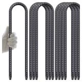 AAGUT Trampoline Stakes 16 Inch 8 Pack, 3/8 Inch Trampoline Tie Down Anchor Kit High Wind Heavy Duty, Black Coated Trampolines Accessories U Shaped Ground Rebar Stakes for Soccer Goal, Swing Set