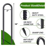 AAGUT Trampoline Stakes 16 Inch 8 Pack, 3/8 Inch Trampoline Tie Down Anchor Kit High Wind Heavy Duty, Black Coated Trampolines Accessories U Shaped Ground Rebar Stakes for Soccer Goal, Swing Set