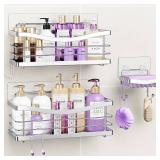 ODesign Shower Caddy 3 Pack-Shower Organizer Shelves Rack Rustproof SUS304 Stainless Steel for Bathroom Storage&Kitchen-No Drilling Adhesive Shower Caddy Shelf Dorm Room Essentials-Silver