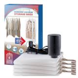 Hanging Vacuum Storage Bags, 4 Pack Hanging Storage Bags for Clothes With Electric Pump, Vacuum Sealed for Suits, Dress, Jackets (4 Long)