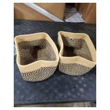 CubesLand Small Cube Shelf Closet Storage Baskets Bins Set 2,Woven Basket for Organizing/Storage, Long-lasting &Skin-friendly Storage Basket Bin,Stylish Room Decor Basket,Camel/Mixed Black Rope Basket