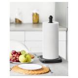 SMARTAKE Paper Towel Holder for Countertop, Standing Kitchen Roll Holder with Suction Cups, Non-Slip Paper Towel Stand, Stainless Steel, Weighted Base, for Kitchen Bathroom, Square Base (Black)