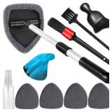 Qydipclin 10pcs Windshield Cleaner Tool, Car Window Cleaning Wash Kit with 4 Reusable Microfiber Pads 1 Spray Bottle and Extendable Handle Auto Glass Wiper Kit, Gray