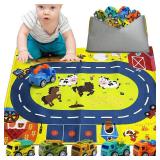 KUANGO Small Car Toys for 1 Year Old Boy Gifts, Pull Back Car with Containable Playmat for Toddler 1 2 3 Year Old, Baby Toys 12-18 Months