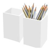 White Acrylic Pencil Pen Holder Cup 2 Pack,Desk Accessories Holder,Makeup Brush Storage Organizer,Modern Design Desktop Stationery Organizer for Office School Home Supplies,2.6x 2.6x 4 inches