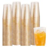 I00000 100 Pack 12 oz Gold Glitter Cups, Clear Disposable Cups, Gold Plastic Wine Glasses Cocktail Glasses Heavy Duty Cups, 12 Ounce Glitter Plastic Tumblers for Party