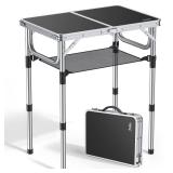 Anbte Folding Camping Table, Aluminum 24 x 16 Adjustable Height Small Folding Table with Carrying Handle, Lightweight, Portable Camping Table Waterproof for Outdoor Indoor Picnic Beach BBQ (Black)