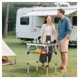 Anbte Folding Camping Table, Aluminum 24 x 16 Adjustable Height Small Folding Table with Carrying Handle, Lightweight, Portable Camping Table Waterproof for Outdoor Indoor Picnic Beach BBQ (Black)