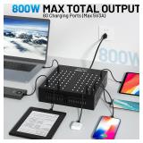 Multiple USB Charging Station, MIXILIN 80 Ports 800W(150A) Fast Charger Station with Power Switch, Desktop Charging Station for Multiple Devices Compatible with Cell Phones iPad Kindle Tablet