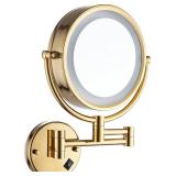 Cavoli Wall Mounted Makeup Mirror with LED Lighted 3 Tones LED Lights. Gold Finish 10x Magnification, Double Sided 8.5-inch, Plug Powered, Made of Brass