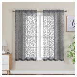 OWENIE Furman Grey Sheer Curtains 54 Inch Length 2 Panels Set for Living Room Bedroom, Airy Jacquard Clip Short Curtains for Small Window, Modern Rod Pocket Bathroom Window Curtain Each 42W inch 54L