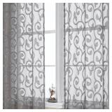 OWENIE Furman Grey Sheer Curtains 54 Inch Length 2 Panels Set for Living Room Bedroom, Airy Jacquard Clip Short Curtains for Small Window, Modern Rod Pocket Bathroom Window Curtain Each 42W inch 54L