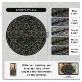 Round Rug 6ft Black Washable Floral Circle Rug,Vintage Boho Botanical Round Area Rugs, Non-Slip Soft Low-Pile Circular Carpet for Bedroom,Kids Room,College Dorm,Home Decor