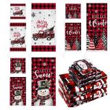 Bencailor Red,Black 9 Pcs Christmas Bathroom Towels Set Red and Black Buffalo Check Towel Snowman Truck Christmas Tree Decoration for Bathroom Xmas Parties Restaurant Winter Housewarming Gifts