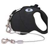 CROWN PAWS 16ft Retractable Dog Leash for Large Breed Dogs up to 110 lbs with a Detachable Chew Proof Extender Wire Ropes (Black L)