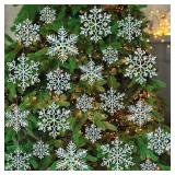 36 Pack Christmas Ornaments Snowflakes Decorations - Iridescent Plastic Snowflakes Hanging Decorations for Winter Holiday Christmas Birthday Party Decoration Supplies