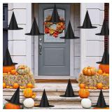 Halloween Decorations Witch Hat, 12 Pcs Thickened Black Witch Hats Bulk Costume Accessory, Hanging Wizard Hat with Rope, Floating Witches Hats for Porch Yard Indoor Outdoor Decor Party Supplies