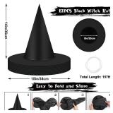 Halloween Decorations Witch Hat, 12 Pcs Thickened Black Witch Hats Bulk Costume Accessory, Hanging Wizard Hat with Rope, Floating Witches Hats for Porch Yard Indoor Outdoor Decor Party Supplies