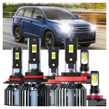 XG Glitter Lights Fit For Toyota Highlander 2014-2019, 9005 High Beam H11 Low Beam H11 Fog Light Bulbs, High Power 6500K White Light, Pack of 6