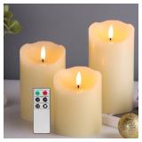 Eywamage Ivory Flameless Pillar Candles with Remote, Flickering Realistic LED Battery Wax Candles Set of 3, 3 H 4 5 6