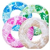 SLOOSH 4 Pack Pool Floats, Pool Tube for Kids Swim Rings Inflatable Tubes, Tropical Leaves Floatie Ring Water Toys for Swimming, Summer Beach Party
