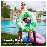 SLOOSH 4 Pack Pool Floats, Pool Tube for Kids Swim Rings Inflatable Tubes, Tropical Leaves Floatie Ring Water Toys for Swimming, Summer Beach Party