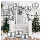 HyDren 8 Set Christmas Inflatable Disco Ball Decor Large Beach Ball Balloon Hanging Mirror Blow Up Disco Party Decorations for Christmas Ornament Indoor Outdoor Wedding Birthday Decor (12 Inch)