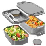 Jelife Adult Bento Box Lunch Box - 3 Layers Stackable Bento Lunch Box for Adults, 72oz Large-Style All-in-One Bento Boxes Leak-Proof Lunchbox with Utensil Sauce Containers for Dining Out,Work, Grey