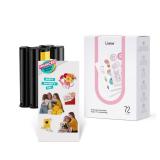 Liene Sticker Paper & Cartridge (Enhanced Adhesion Version) - 2 Ink Cartridge Refills & 72 Sheets 4x7 Photo Paper, Dye Sublimation Waterproof, Compatible with Liene PixCut S1