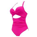 SUUKSESS Women Sexy Cutout One Piece Swimsuits Push Up High Waisted Monokini Bathing Suits (Hot Pink, XL)