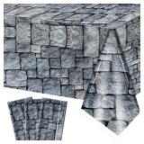 3 Packs Cobblestone Tablecloth Stone Printed Table Cover Medieval Table Decoration Plastic Tablecloth Stone Brick Tablecovers for Medieval Castle Knight Themed Party Supplies, 4.3 x 7.2 Feet