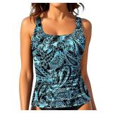 Aqua Eve Tankini Tops for Women Swimwear Top Only Tummy Control Bathing Suit Top No Bottom Blue Paisley L