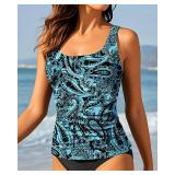 Aqua Eve Tankini Tops for Women Swimwear Top Only Tummy Control Bathing Suit Top No Bottom Blue Paisley L
