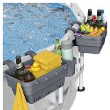 VICHTOP Poolside Storage Basket for Above Ground Pools, Above Ground Pool Accessories, Swimming Pool Storage Basket with Pool Cup Holder, Versatile Organization for Pool Accessories(2 Pack)