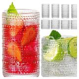 wookgreat Hobnail Drinking Glasses, 8 pcs Embossed Designed Glass Cups-4 Highball Glasses 12oz & 4 Rocks Glasses 12oz, Mojito Cups, Mixed Drink Cocktail Glass, Bar Glassware for Cocktail, Whiskey