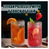 wookgreat Hobnail Drinking Glasses, 8 pcs Embossed Designed Glass Cups-4 Highball Glasses 12oz & 4 Rocks Glasses 12oz, Mojito Cups, Mixed Drink Cocktail Glass, Bar Glassware for Cocktail, Whiskey