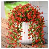 Hommyea Artificial Hanging Flowers for Outdoors, 2 Pcs Fake Hanging Plant Spring Summer Decor, UV Resistant No Fade Faux Flower for Front Door Porch Planter Patio Yard Garden(Red)