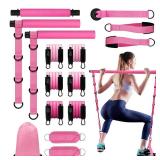 Zoomsnail Multi-Functional Pilates Bar Kit with Resistance Bands, Ankle Bands for Leg Butt Training, Adjustable 3-Section for Full Body Workouts, Pilates Workout Equipment for Legs, Hip, Waist, Arm