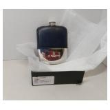 APPEARS NEW - DiBianco Two-Tone Leather Pewter Flask Midnight/Navy  - Retail: $250