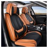 APPEARS NEW - Coverado Universal Seat Covers Front, 2-Pack Universal Seat Covers for Cars, Waterproof Nappa Leather Car Seat Covers with Head Pillow, Auto Protectors Fit for Most SUV Pick-up Truck-Bla